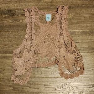 Fairycore Lace Crochet Layering Vest Blush Pink